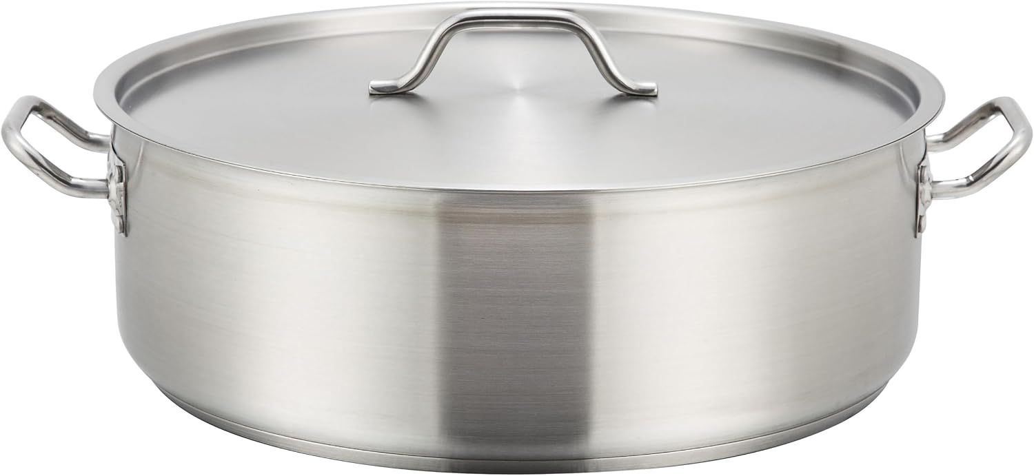 Winco 15 qt Stainless Steel Brazier Pan with Lid
