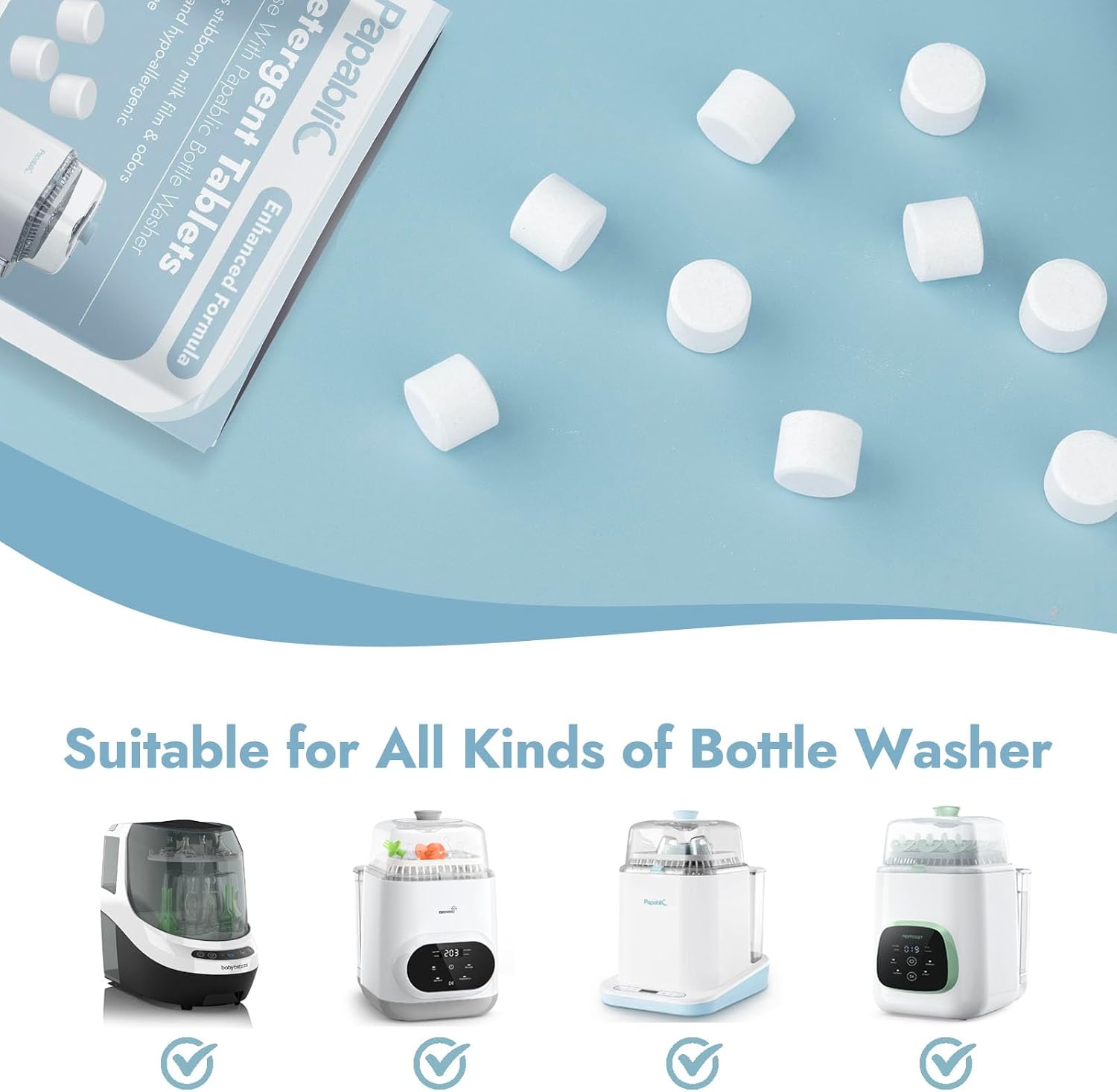 Papablic 60Pcs Official Detergent Soap Tablets for Baby Brezza, GROWNSY, Momcozy Bottle Washer Pro & Portable Bottle Warmer, Compact Travel-Friendly Packs Washing Block