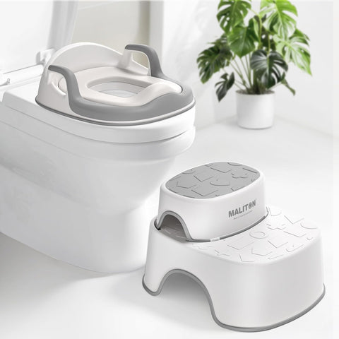 Maliton Potty Training Toilet Seat & Step Stool, 2-in-1 Anti-Slip Grey