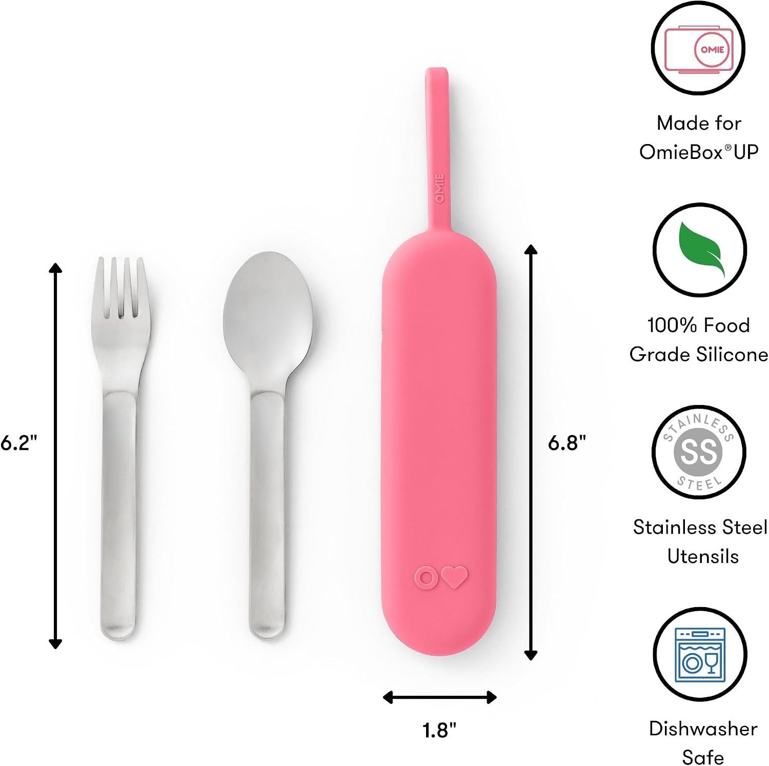 Omie OmieBox Travel Fork & Spoon Set with Case, Pink