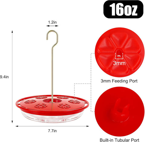FEED GARDEN Hummingbird Feeders for Outdoors,16oz Leak-Proof Dish-Style Nectar Feeder Built-in Ant Moat, 5 Feeding Ports, Wide Mouth Easy Clean, BPA-Free Plastic Gifts for Women Mom