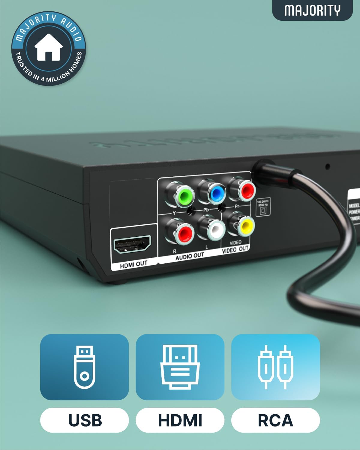 2026 Model HDMI DVD Player for TV | 1080P Region Free DVD-Players for Smart TV | Mini DVD Player with USB, CD & MP3 | HDMI Cable, RCA Cable & Remoted Control | MAJORITY DVD