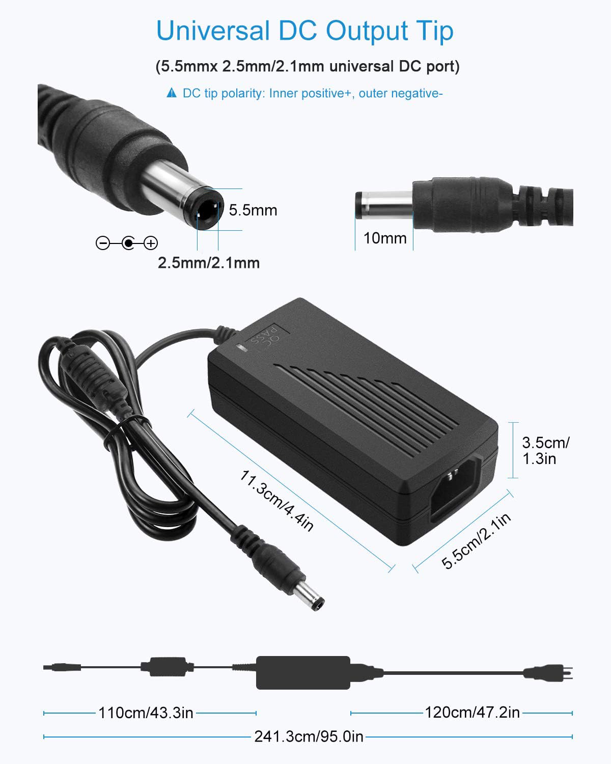ALITOVE DC 12V 5A Power Supply Adapter Converter Transformer 60W AC 100-240V Input with 5.5x2.5mm DC Output Jack for 5050 3528 LED Strip Module Light