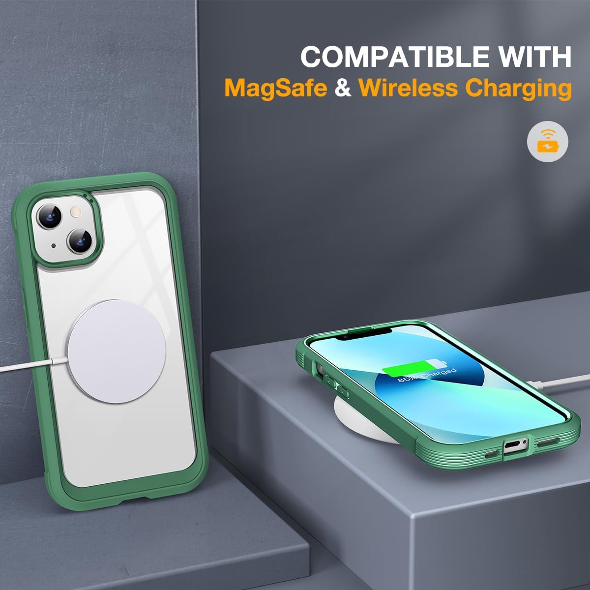 miracase for iPhone 13 Case 6.1",Built-in Glass Screen Protector,Green