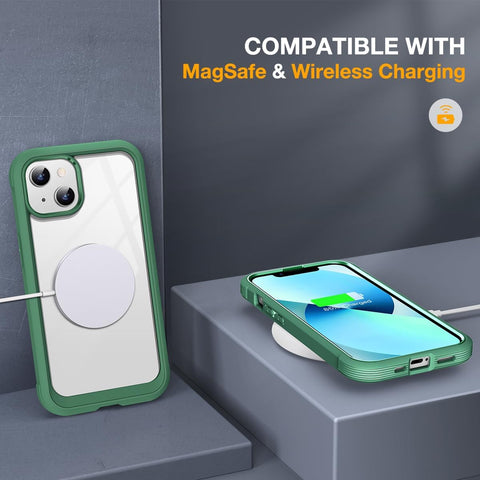 miracase for iPhone 13 Case 6.1",Built-in Glass Screen Protector,Green