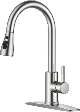 FORIOUS Kitchen Faucets Pull Down Sprayer, Stainless Steel, Brushed Nickel
