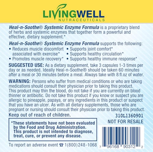 HEAL-N-SOOTHE Natural Joint Support Supplement - Proteolytic Enzymes for Maximum Joint Support and Back Support- 90 Count for Men and Women