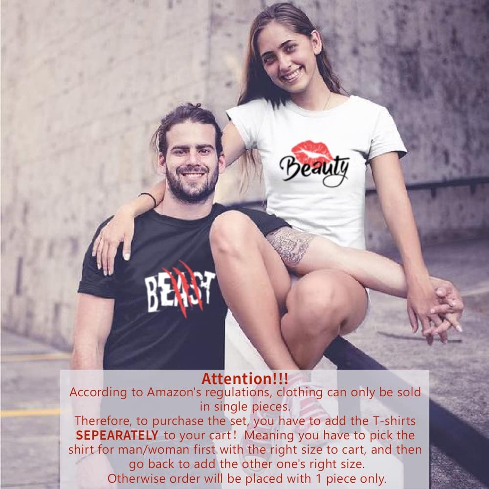 Beast Beauty Matching Couple T-Shirts for Husband & Wife, Pure Cotton Matching T-Shirt for Lovers (Pack of 1)