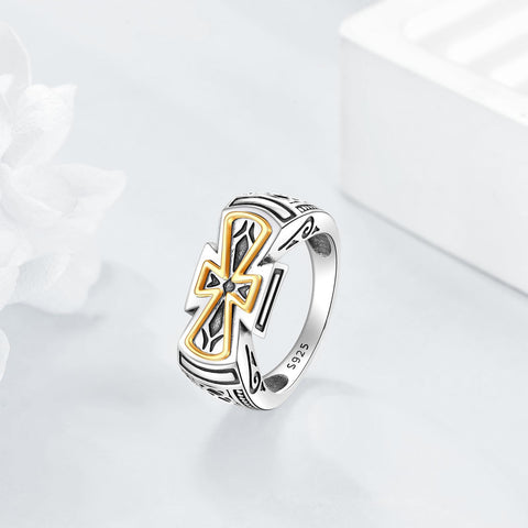 Cross Ring for Men 925 Sterling Silver Celtic Knot Vintage Ring Size 9 Christian Fashion Jewelry Gift for Boyfriend