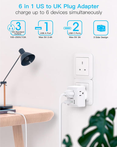 One Beat US to UK Ireland Travel Plug Adapter, Type G Plug Adapter 2 Pack