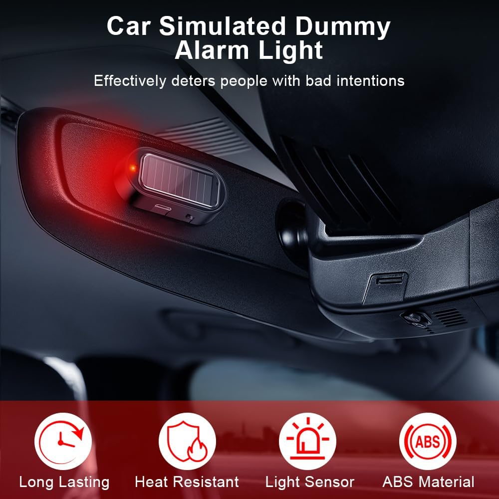 ELECTOP Car Solar Power Simulated Dummy Alarm, Anti-Theft LED Flashing Security, Automotive Warning Safety Light with USB Charging Port, 2PCS (Red)
