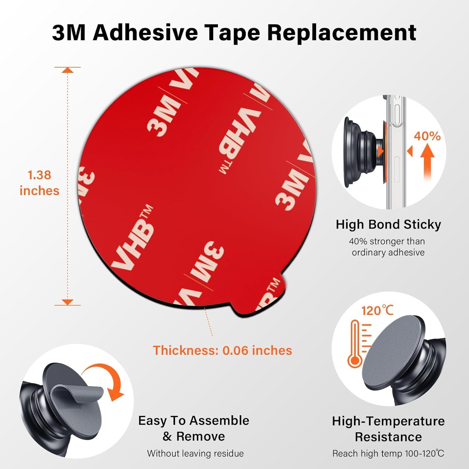 APPS2Car 10 Pack 3M VHB Double Sided Adhesive Pads 1.38 Inches (35mm)