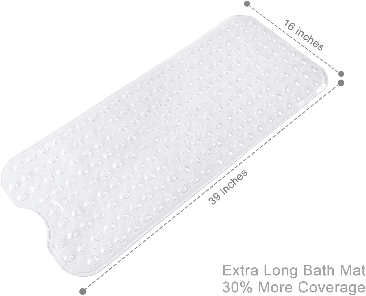 TEESHLY Bathtub Mats for Shower Tub, Extra Long Non-Slip 39 x 16 Inch Bath Mat with Drain Holes and Suction Cups, BathMat for Bathroom with Machine Washable (Clear)