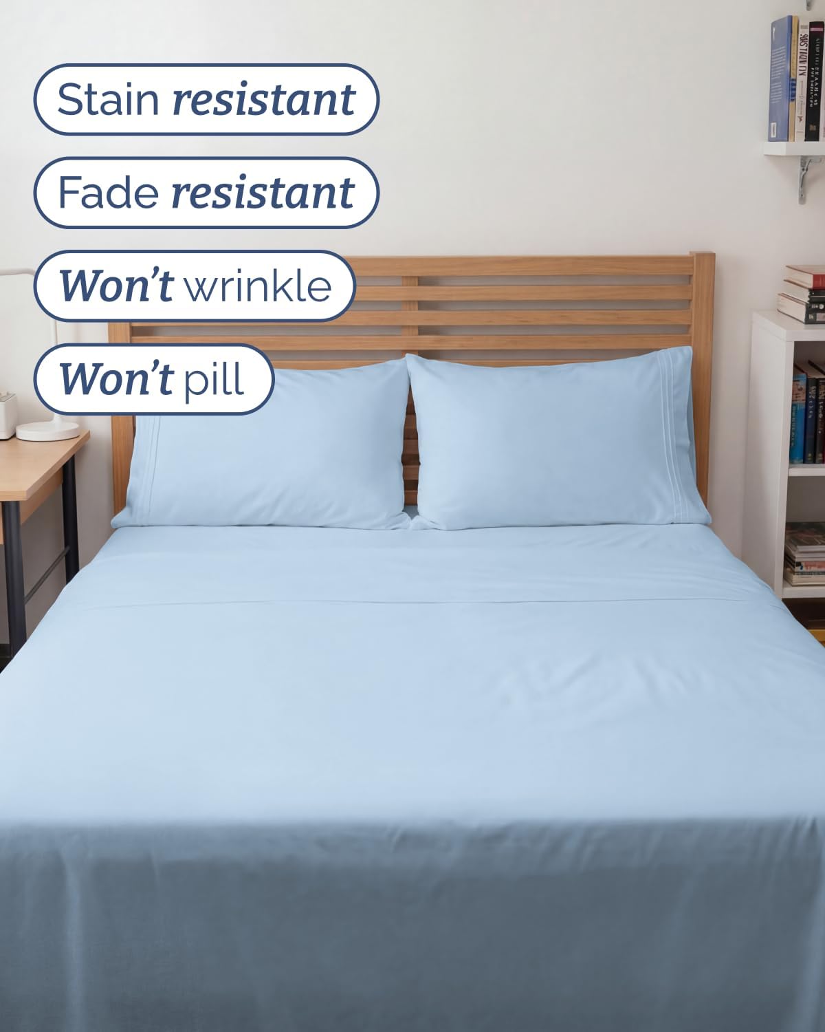 Full XL Sheets - 4 Piece Full XL Sheet Set - Cool & Breathable - Light Blue