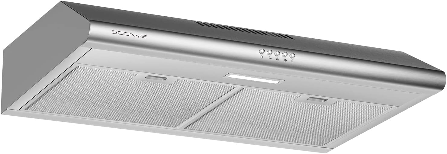 30 inch Stainless Steel Under Cabinet Range Hood, Slim Kitchen Vent Hood Ducted/Ductless Convertible with 3 Speed Controls, 5-Layer Aluminum Filters,LED Lights (Stainless Steel)