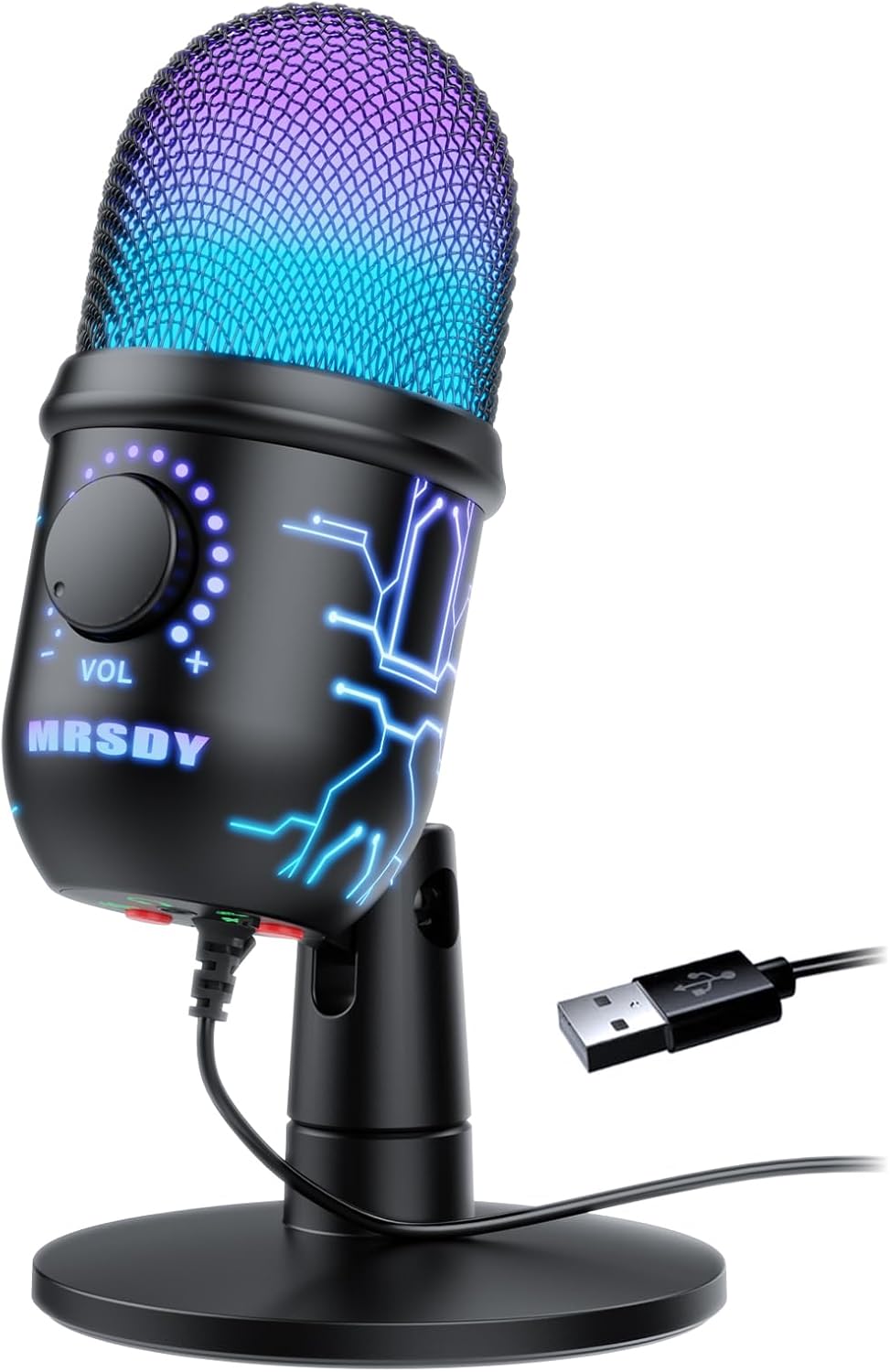 MRSDY USB Gaming Microphone for PC with Noise Reduction, Mute, Gain, RGB