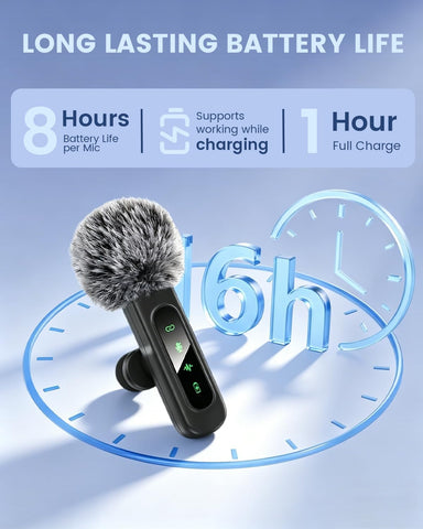 Wireless Microphone for iPhone & Android, 2-Pack Mini Lavalier Mic