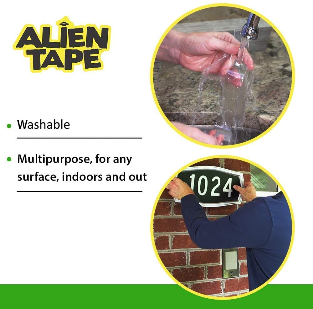 ALIEN TAPE Nano Double Sided Tape, 21-ft Multipurpose Removable Adhesive Transparent, Grip Mounting Washable Strong Sticky Heavy Duty for Carpet Photo Frame Poster Décor - As Seen On TV