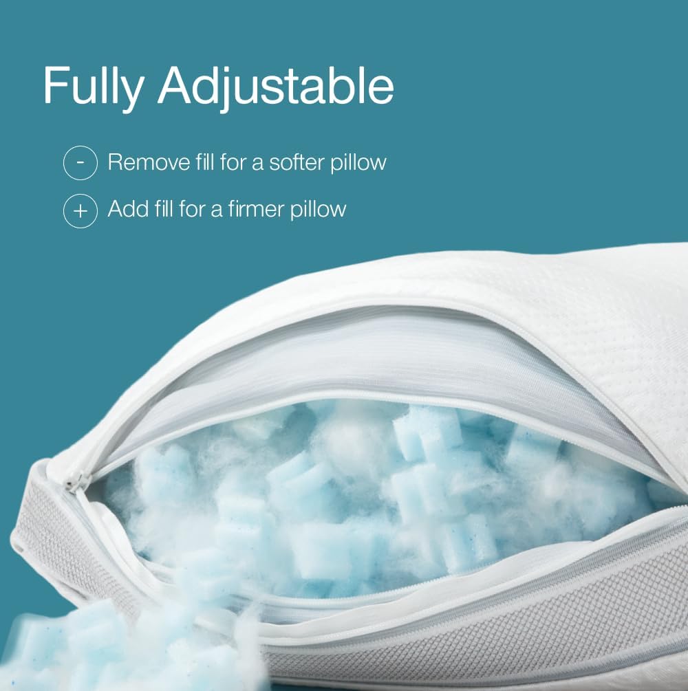 Coop Home Goods Cool+ Adjustable Cooling Toddler Pillow, 13x19, Cooling Gel Memory Foam Kids Pillow for Ages 2+, Customizable Loft, Breathable, Washable Cover, Childproof Zipper, Small Cooling Pillow