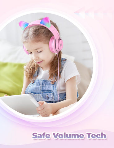 iClever HS20 Kids Headphones for Toddler Girls, Cat Ear LED Light Up School