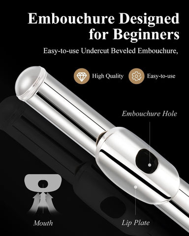 Eastar 16-Key Closed Hole C Flute Kids Beginner, Nickel Full Kit, EFL-1