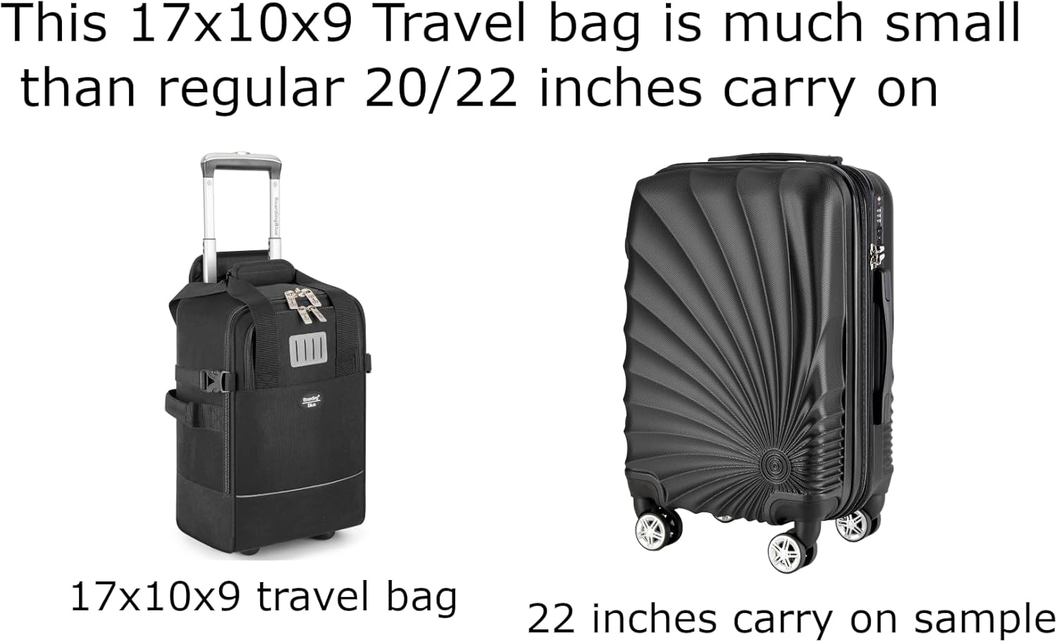 Boardingblue 17x10x9 Inches United Airlines Rolling Personal Item Under Seat Travel Bag Suitable For Major Airlines, Not Suitcase, Rolling Travel Bag Design (Black, 17x10x9 Inches)
