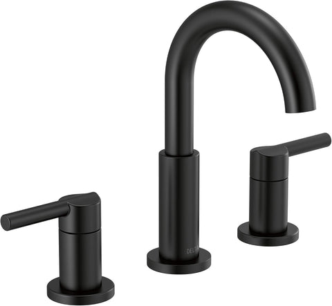 Delta Faucet Nicoli Widespread Bathroom Faucet 3 Hole, Matte Black Bathroom Faucet, Bathroom Sink Faucet, 2 Handle Bathroom Faucet, Bath Faucet, Drain Assembly, Matte Black 35749LF-BL