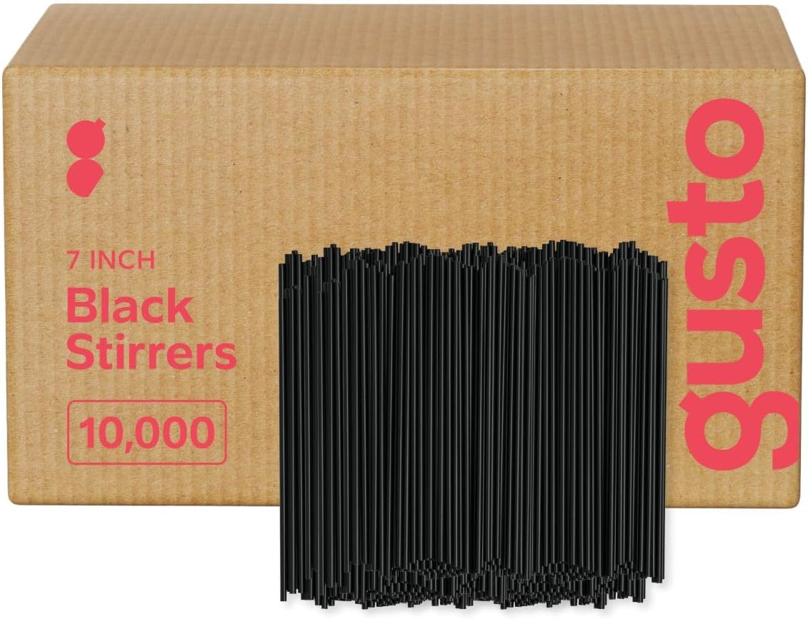 Comfy Package [Case of 10,000] 7.5 Inch Coffee Stirrers, Cocktail Straws - Disposable Plastic Sip Stir Sticks - Black (7.75 Inch)