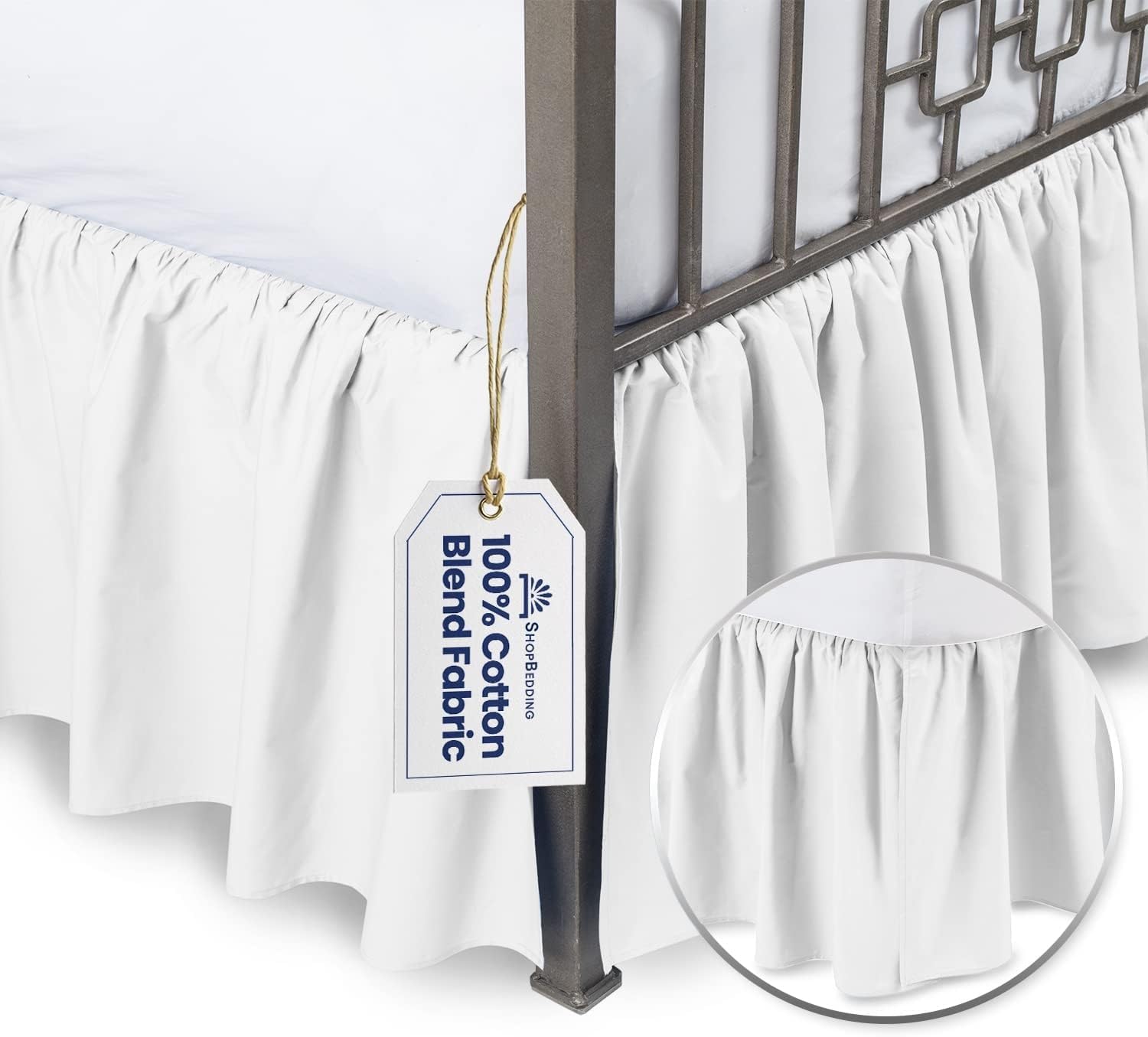 BLISSFORD White Bed Skirt King Size 14 inch Drop - with Split Corners - Cotton Blend Ruffled Bed Skirt, Dust Ruffle with Platform, White King Size BedSkirt, Machine Washable