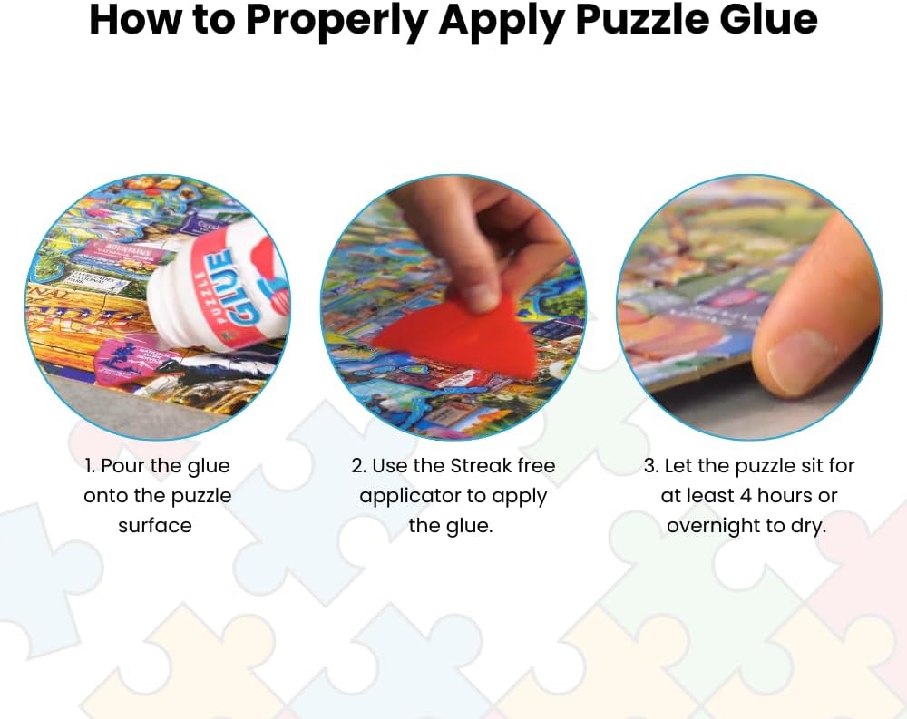 MasterPieces – Puzzle Glue with Wide Plastic Spreader, Easy to Apply, Dries Quick and Clear, Protects Finished Jigsaw Puzzles, Water-Soluble, 2 Pack, 5 oz Each