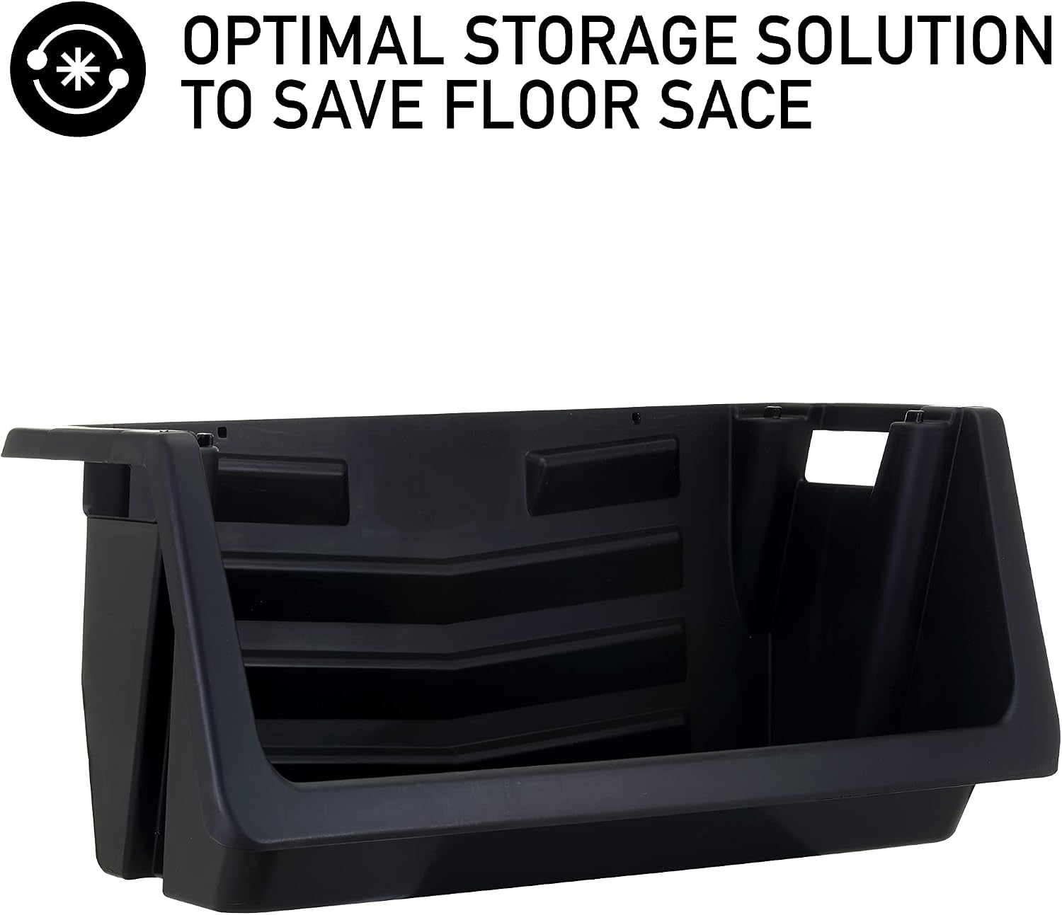 Mighty Tuff Heavy Duty Nesting Stack Bins, Pack of 3, Extra-Large Handles, Wide Front Opening, Interlocking, Stack Vertically, Holds Up to 100 Pounds, Black