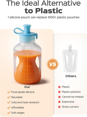 Jelly Ruru Silicone Reusable Baby Food Pouches, 5oz Squeeze Pouch, 2 Pack