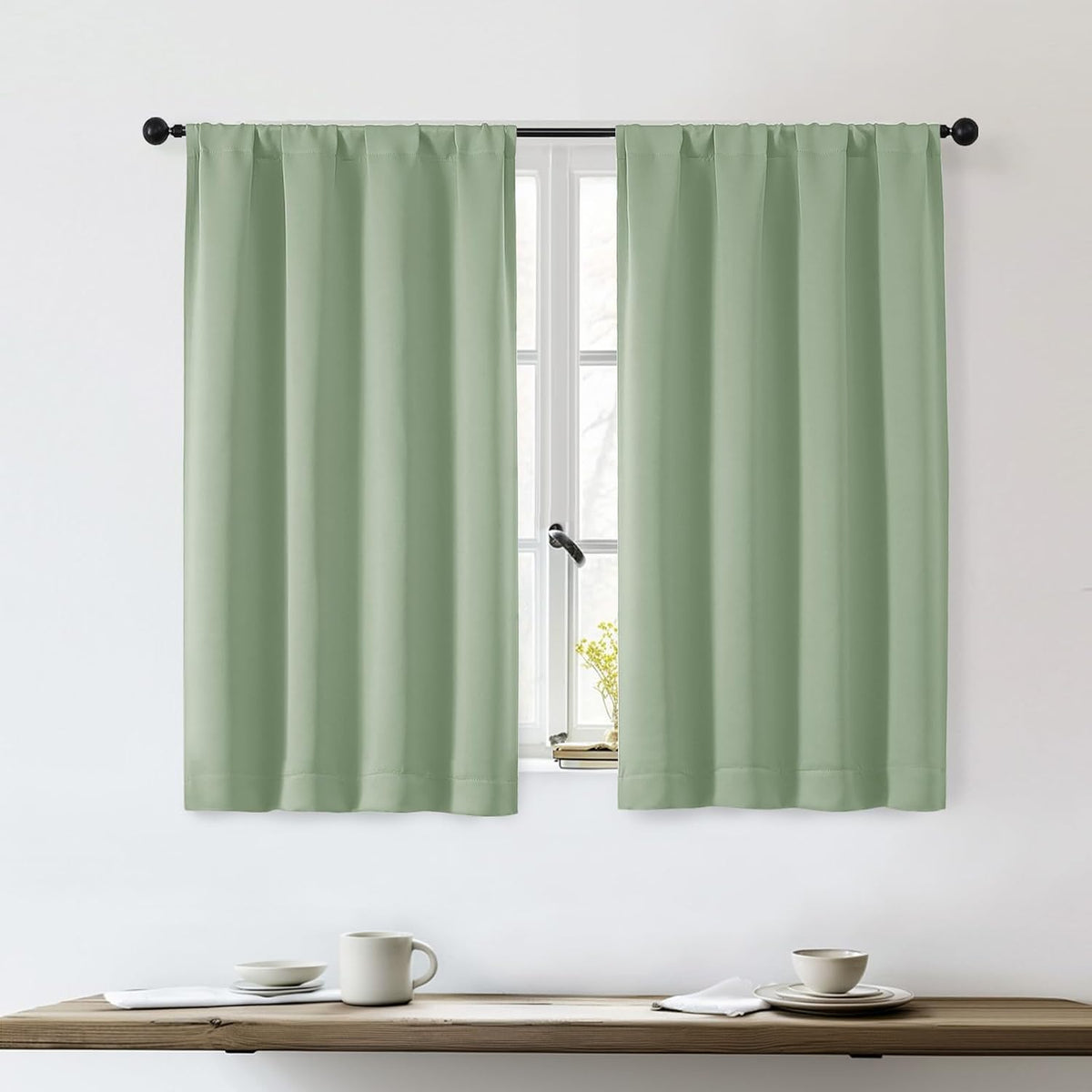 OWENIE Light Green Blackout Curtains for Bedroom 45 Inch Length 2 Panels