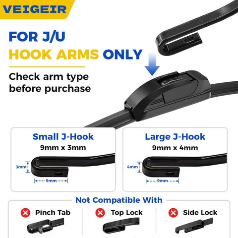 13 Inch + 13 Inch Windshield Wiper Blades 2 Pack, Front J/U Hook Replacement Compatible with Toyota Corolla 1968-1970, Compatible with Jeep Wrangler 2005-2006