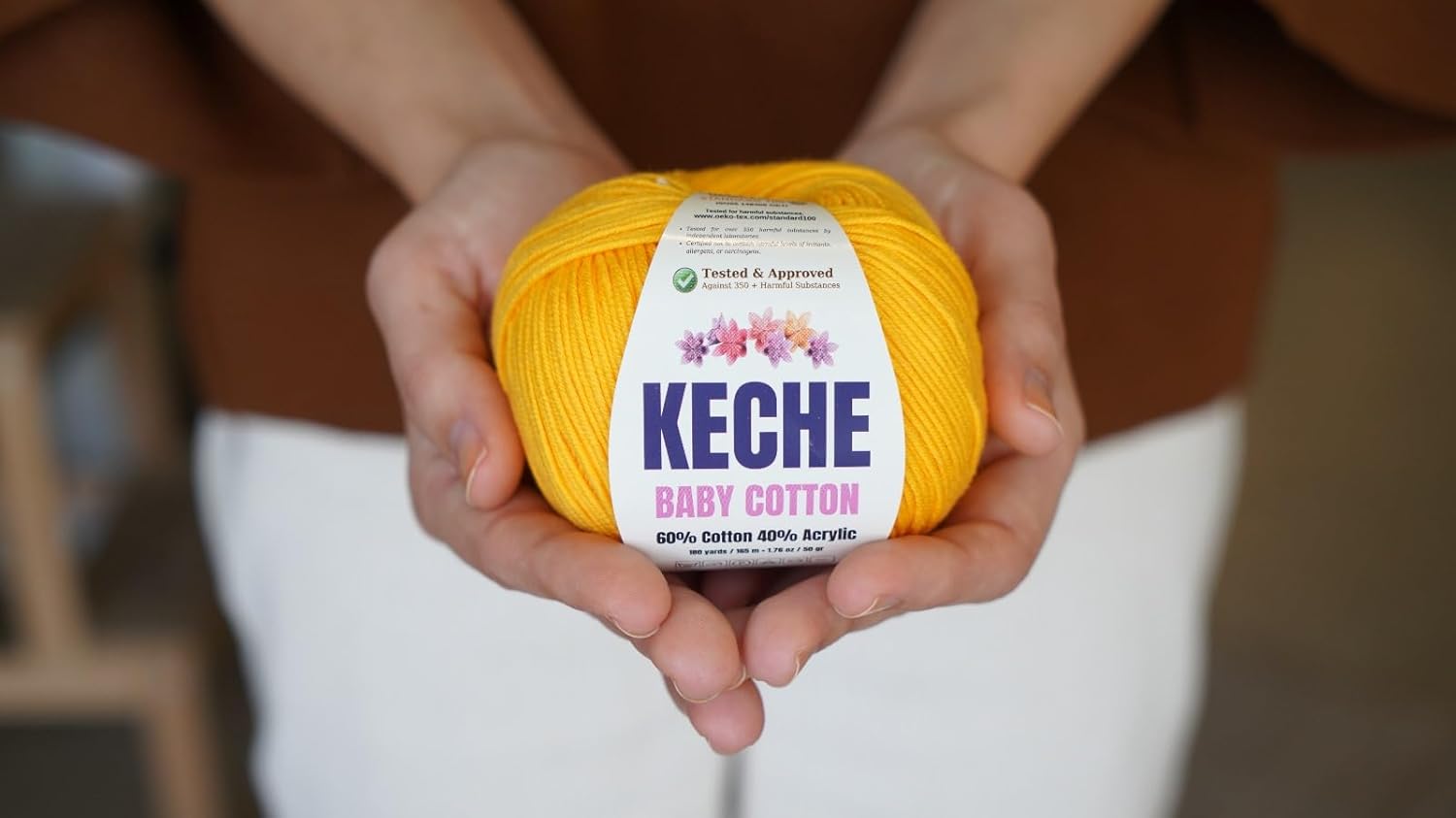 Keche Baby Cotton, 60% Cotton 40% Acrylic Yarn, Soft Cotton Yarn for Crochet and Knitting, Amigurumi Yarn 1 Skein/Ball 1.76 Oz (50g) / 180 Yrds (165m) - Olive Green