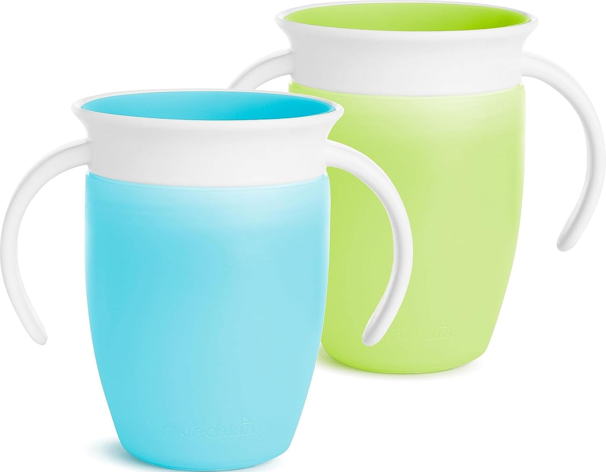 Munchkin® Miracle® 360 Trainer Sippy Cup with Handles, Spill Proof, 7 Ounce, 2 Pack, Green/Blue