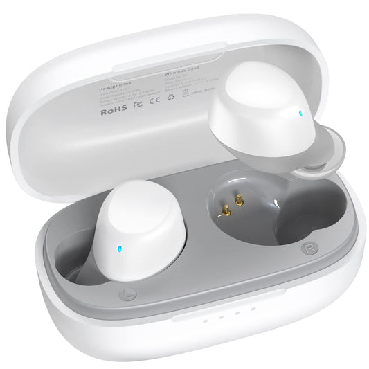 TOZO A1 Mini Wireless Earbuds Bluetooth 5.3 in Ear Light-Weight Headphones Built-in Microphone, IPX5 Waterproof, Immersive Premium Sound Long Distance Connection Headset with Charging Case, White