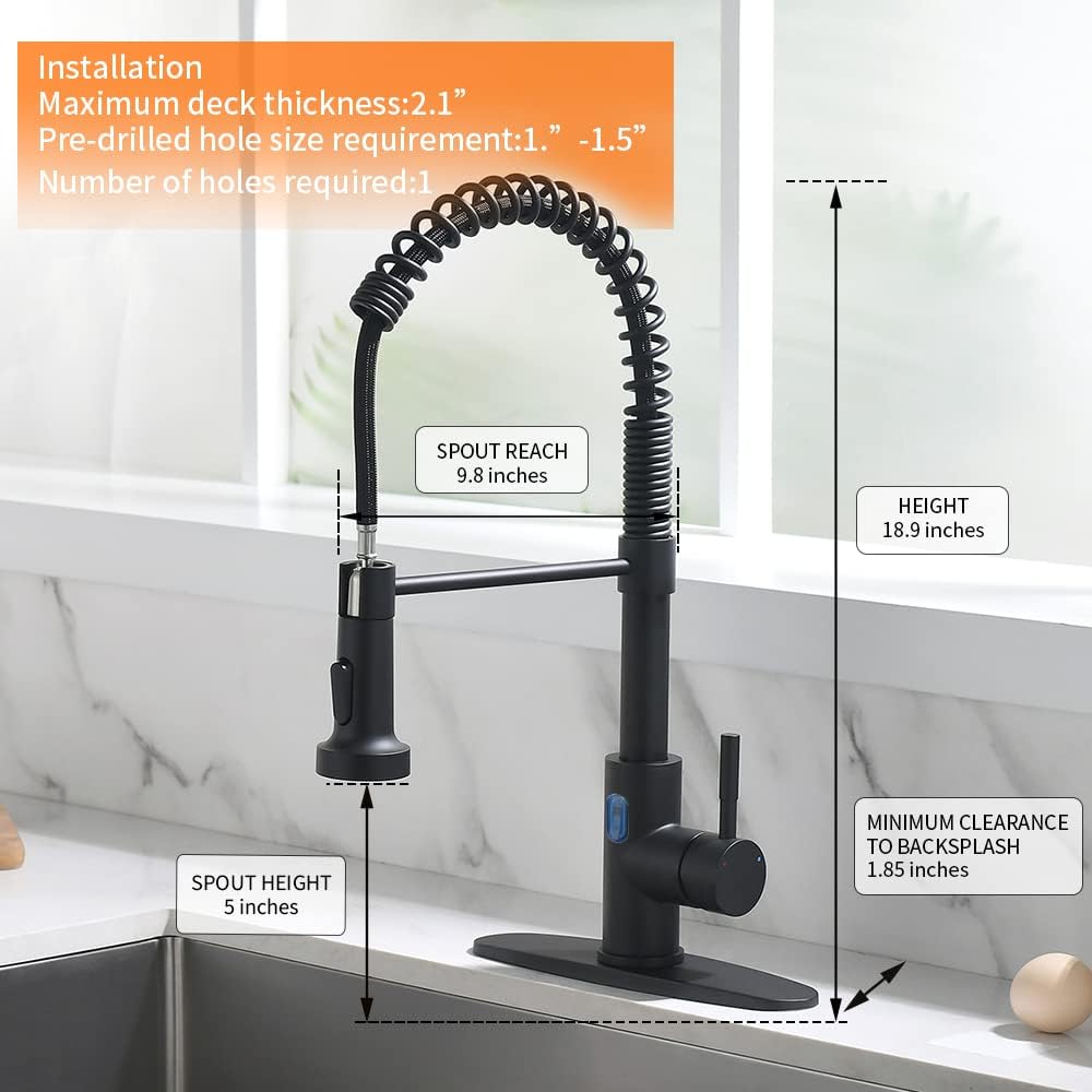 Touchless Pull Down Kitchen Faucet LED Light Black