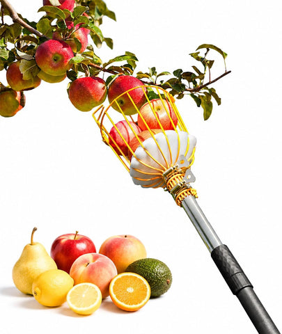 9FT Fruit Picker with Basket, Apple Picking Tool 35–105 Inch Adjustable Pole, Long-Handle Mango Grabber, Tree Fruit Catcher for Harvesting Lemon Pear Orange Avocado Peach Citrus Grapefruit