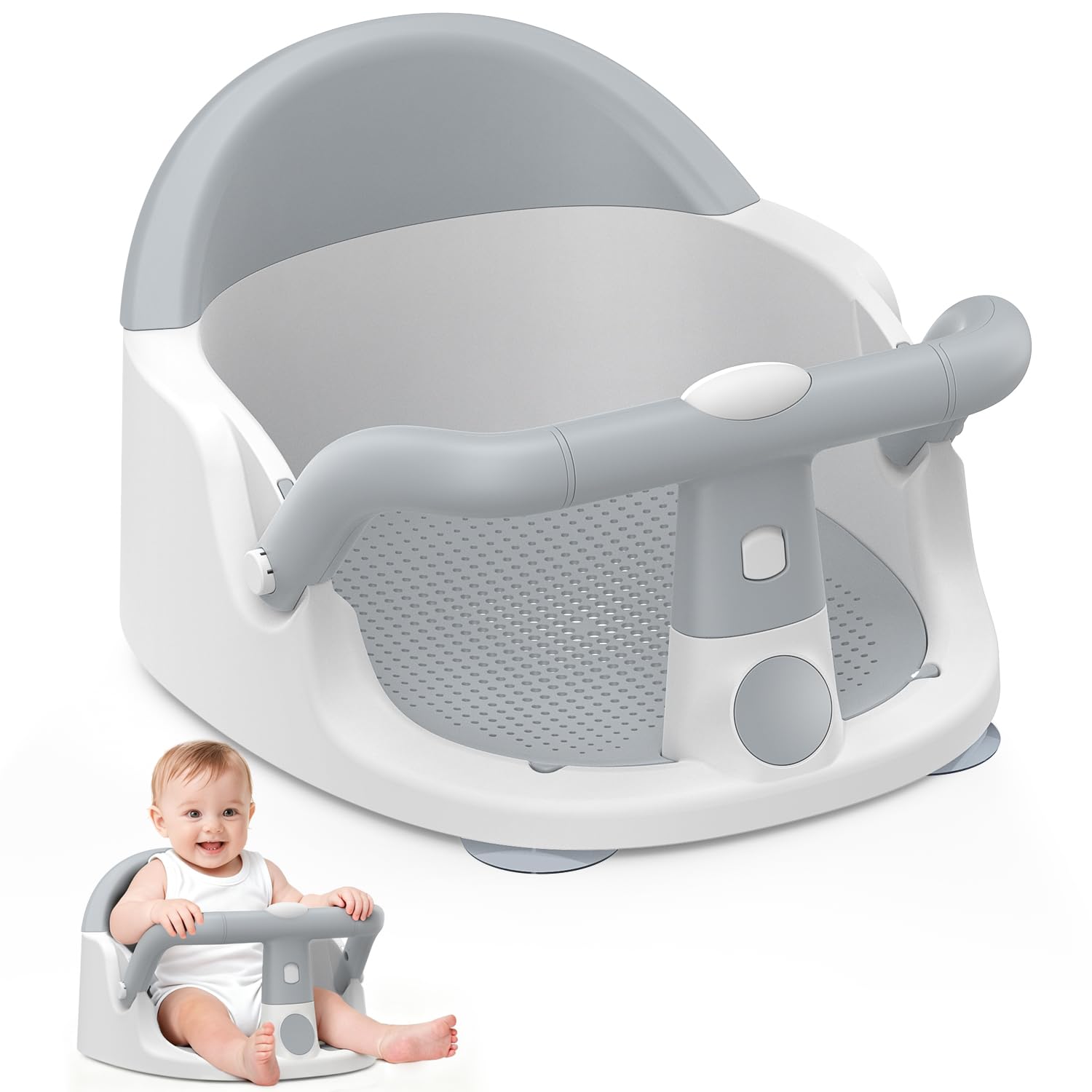 Baby Bath Seat with Suction Cups, 6M+ Up, Non-Slip, Portable, Easy Clean