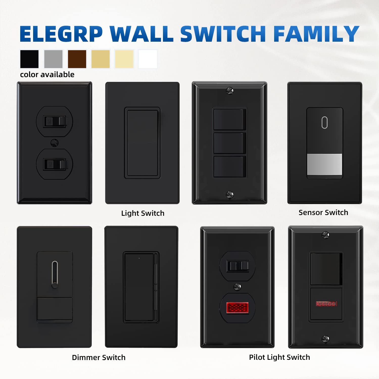 ELEGRP Matte Black Single Pole Decorator Light Switch, 15Amp, 120-277V, Decorative Paddle Rocker Switch Replacement, On/Off Wall Switch, Self-Grounding, Residential/Commercial Grade, UL/CUL (5 Pack)