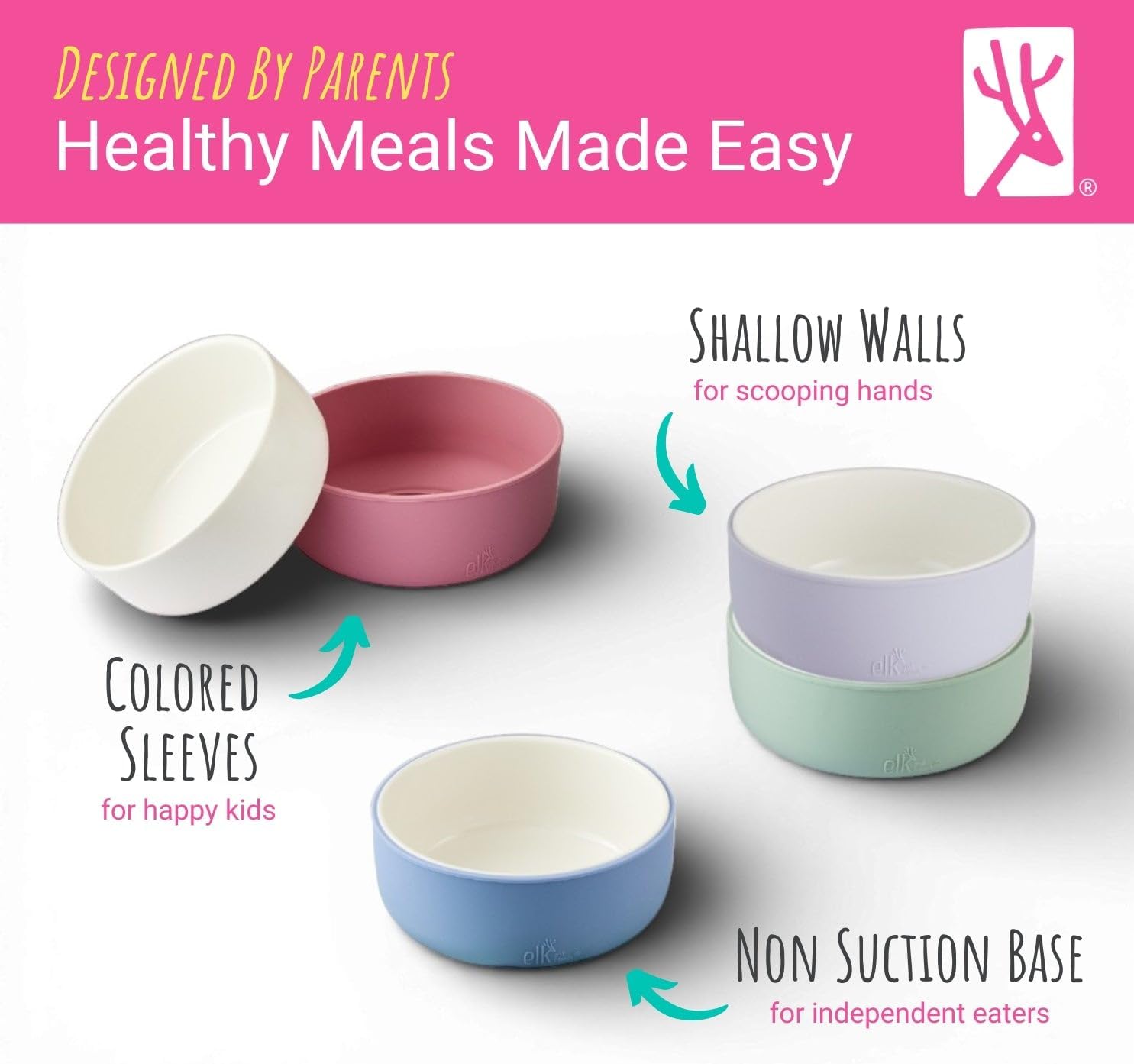 Elk and Friends Kids/Toddler Porcelain Bowls + Silicone Sleeves | 4pk
