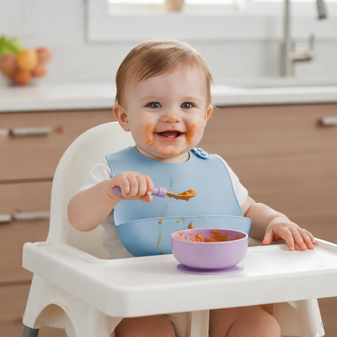 PandaEar 5 Pack Waterproof Silicone Baby Bibs| Super Thin Light Weight Feeding Bib with Food Catcher Pocket for Toddler