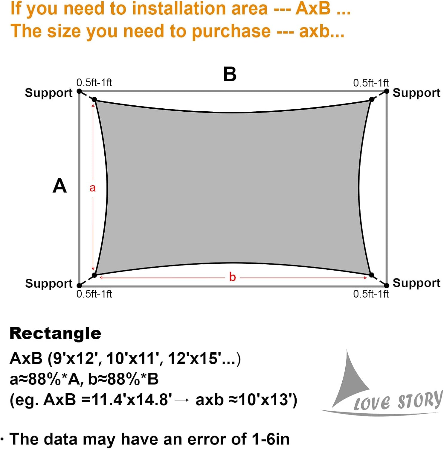 LOVE STORY 6.5' x 10' Rectangle Sun Shade Sail for Outdoor Patio, Dark Grey