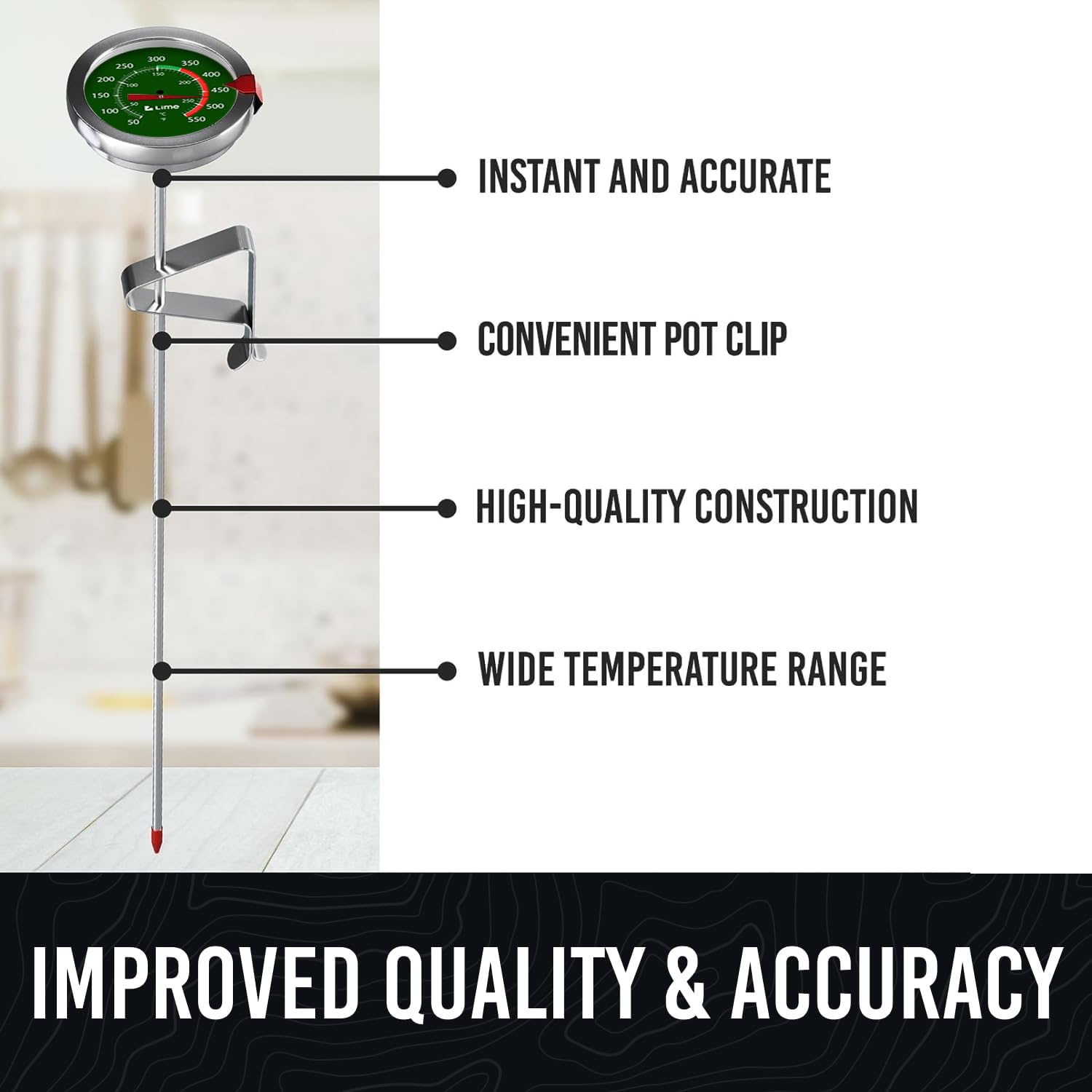 CRAFT911 Candy Thermometer with Pot Clip - Deep Fry Oil Thermometer for Frying and Candle Making (Green)