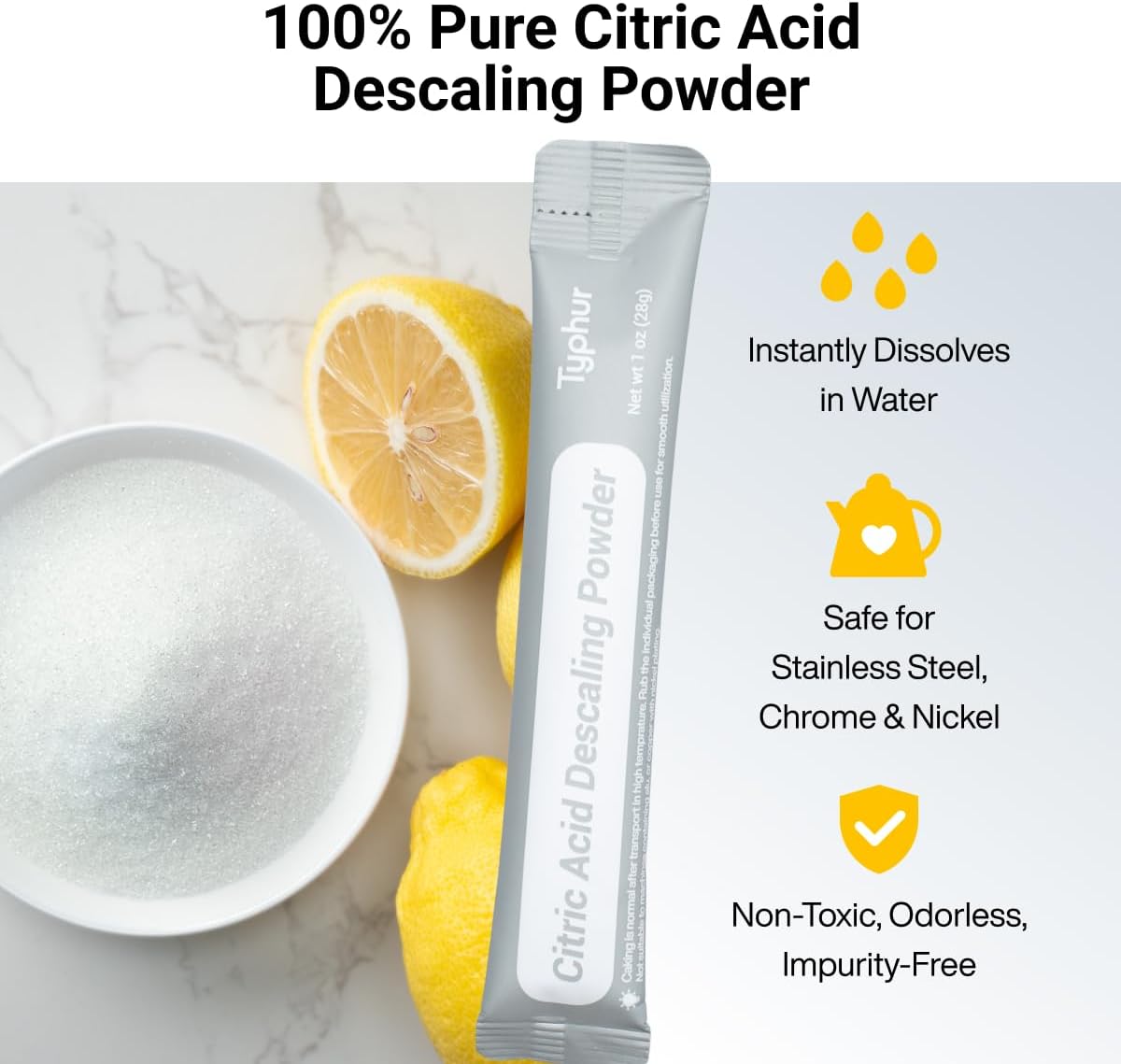 Typhur Ice Maker Cleaner & Descaler, 12-Pack 100% Pure Citric Acid Powder