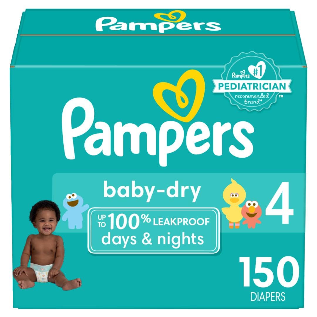 Pampers Baby Dry Diapers - Size 4, 150 Count, Absorbent Disposable Diapers