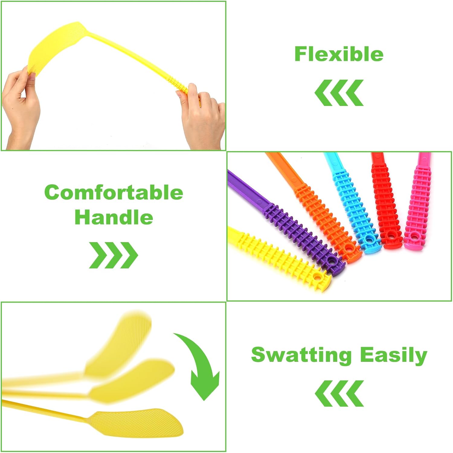Fly Swatter,Plastic Flyswatters Multi-Pack,6 Bulk Vibrant Colorful Fly Killer,Long Handle Bug Swatter for Indoor and Outdoor