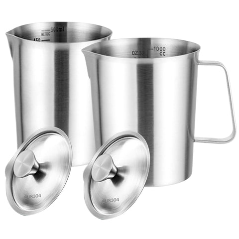 Stainless Steel Measuring Cups 34 Oz Liquid Measuring Cups ML/Ounce Scale Metal Measuring Cups with Lid Induction/Gas Stove Heating for Kitchen, Liquid Measuring Cups