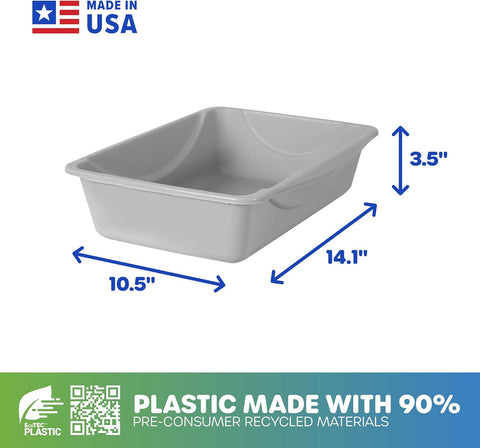 Petmate Basic Open Plastic Cat Litter Pan, Gray, Small